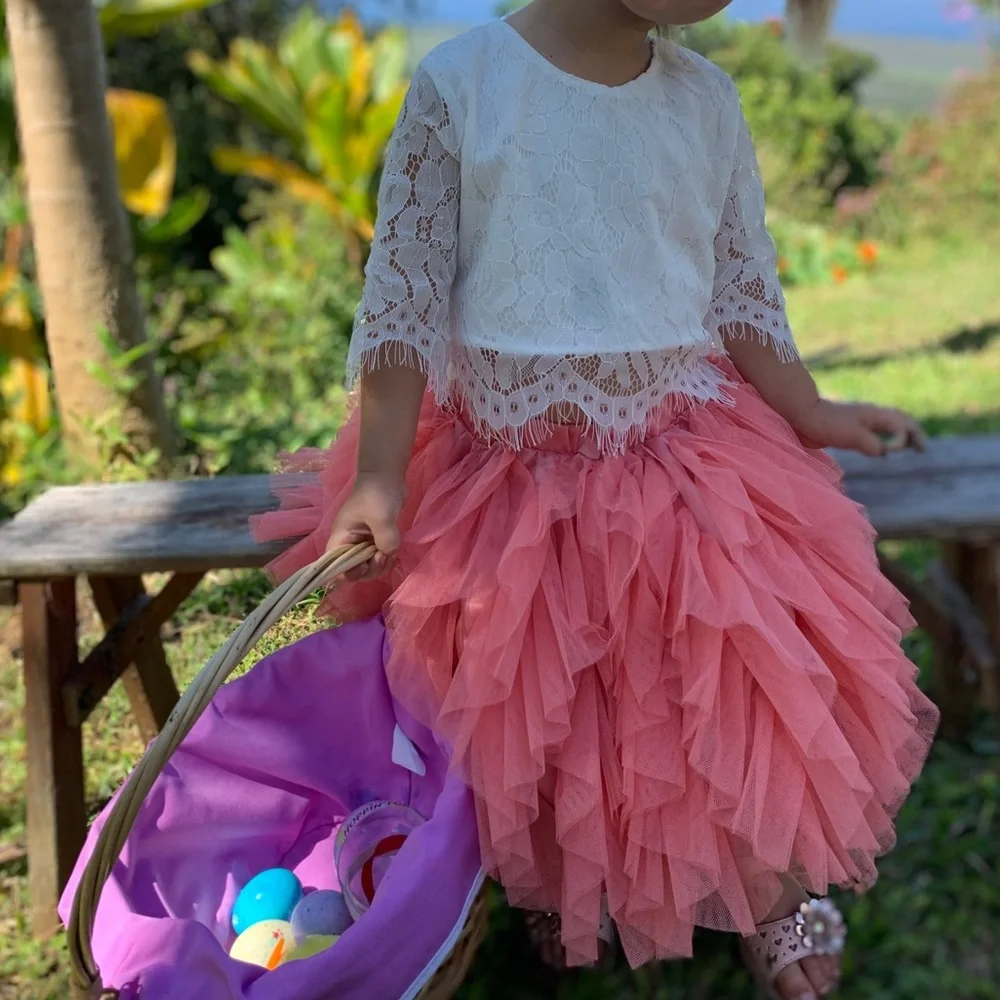 Boutique Brand | 2 Piece | Lace 3/4 Sleeved Blouse and Ruffle Midi Skirt | 3T